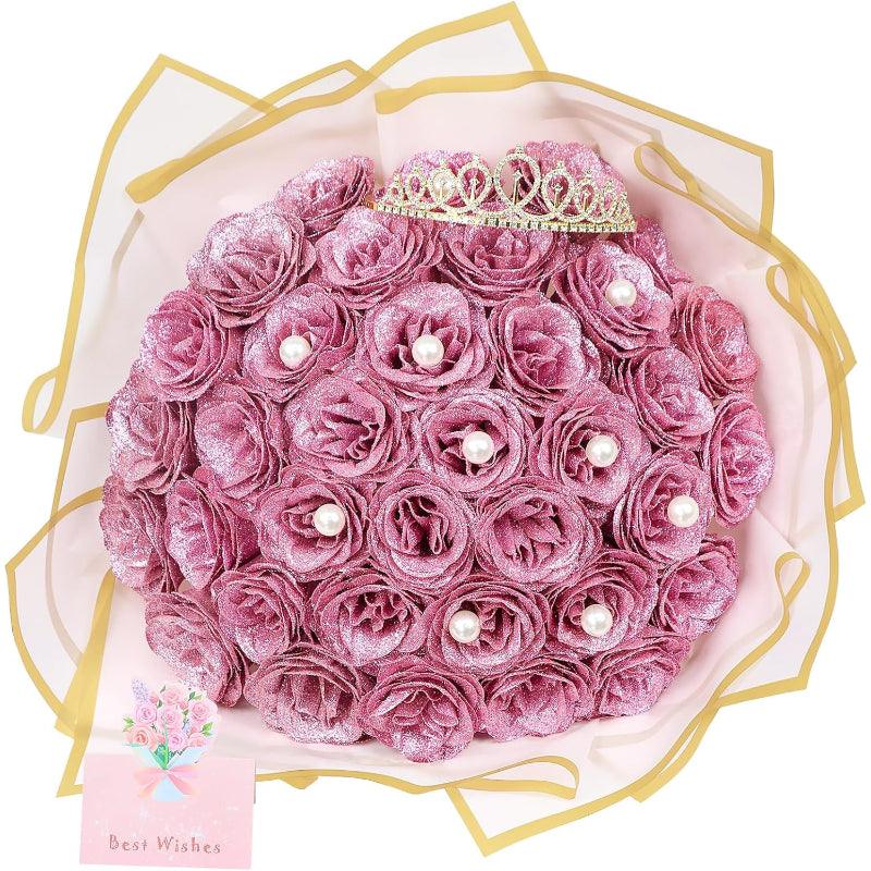 Glitter Rose Bouquet Set-Flower Teddy Bear