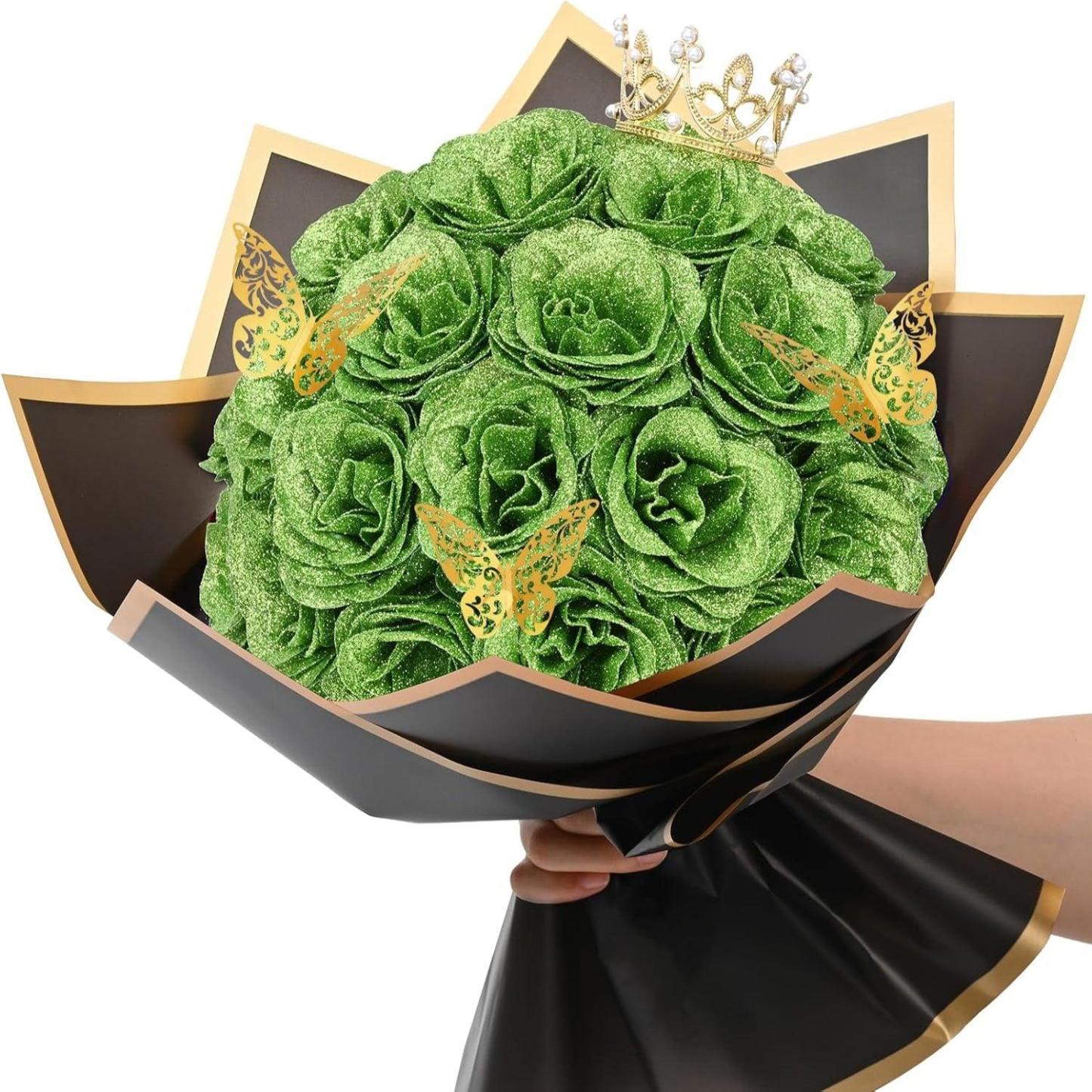 Glitter Bouquet with Crown, Butterfly-Flower Teddy Bear