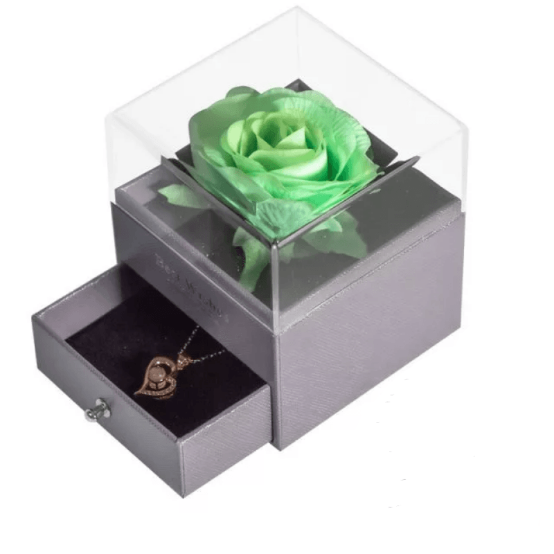 Acrylic Single Silk Rose Box – A Romantic Surprise - Flower Teddy Bear