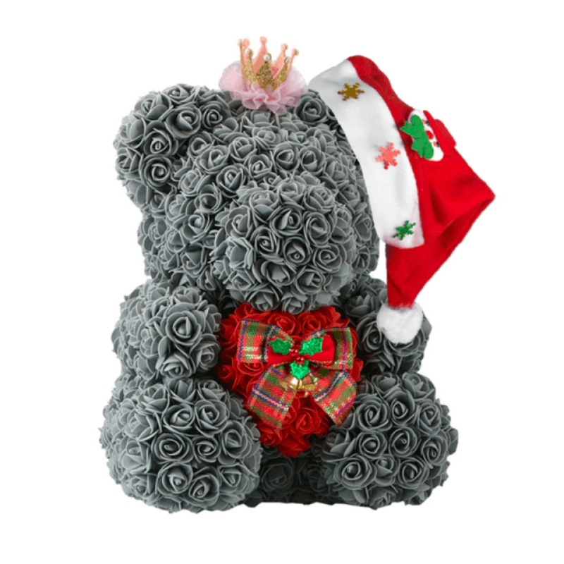 Christmas Bow Rose Bear – A Festive and Elegant Gift-Flower Teddy Bear