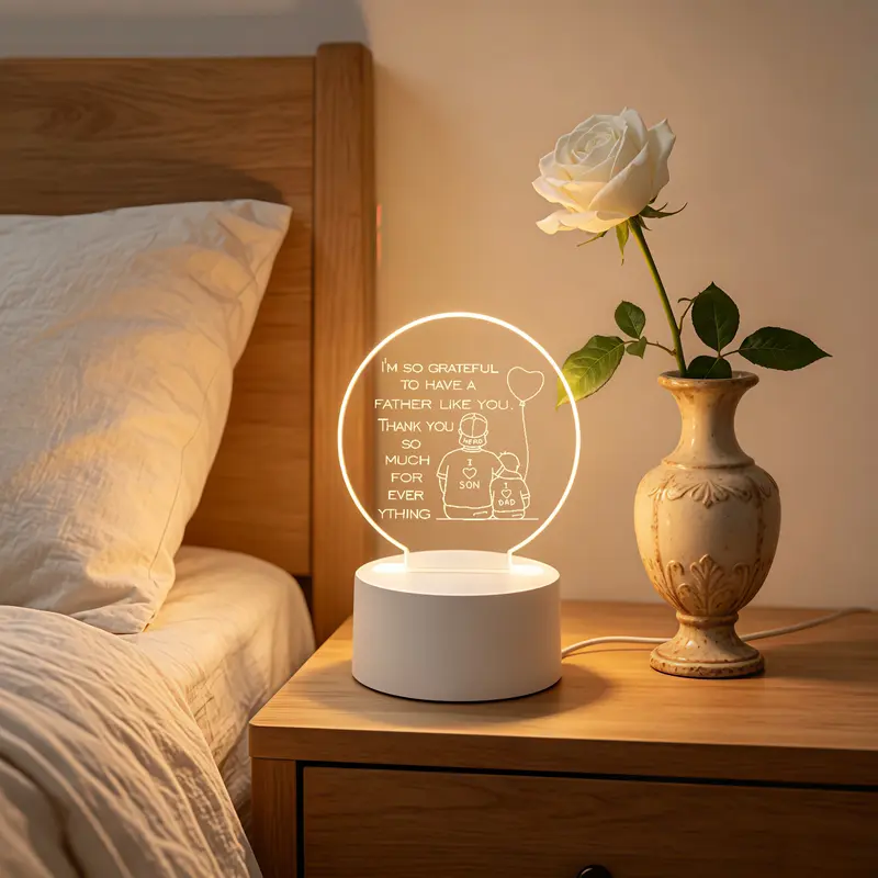 Father And Son Silhouettes LED Night Light With Round Acrylic Base