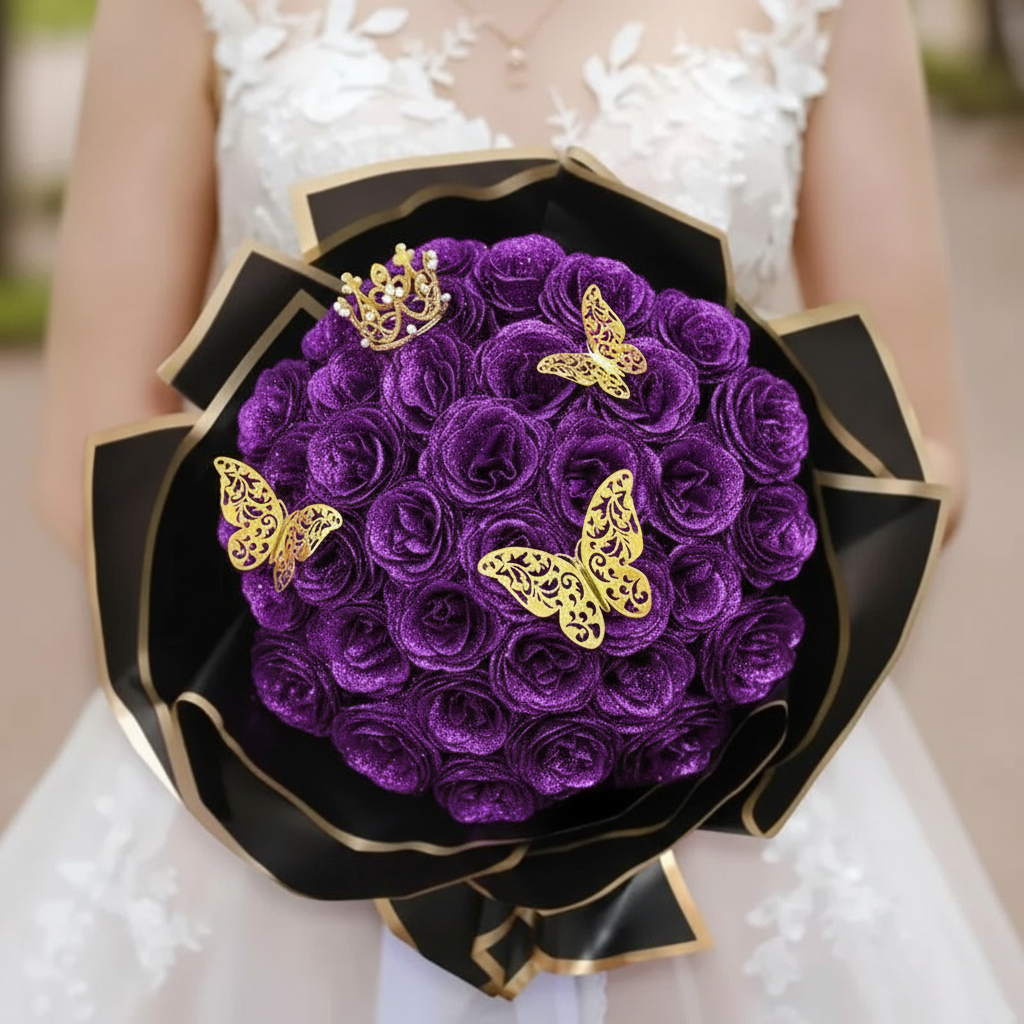 Glitter Rose Bouquet Set with Butterflies
