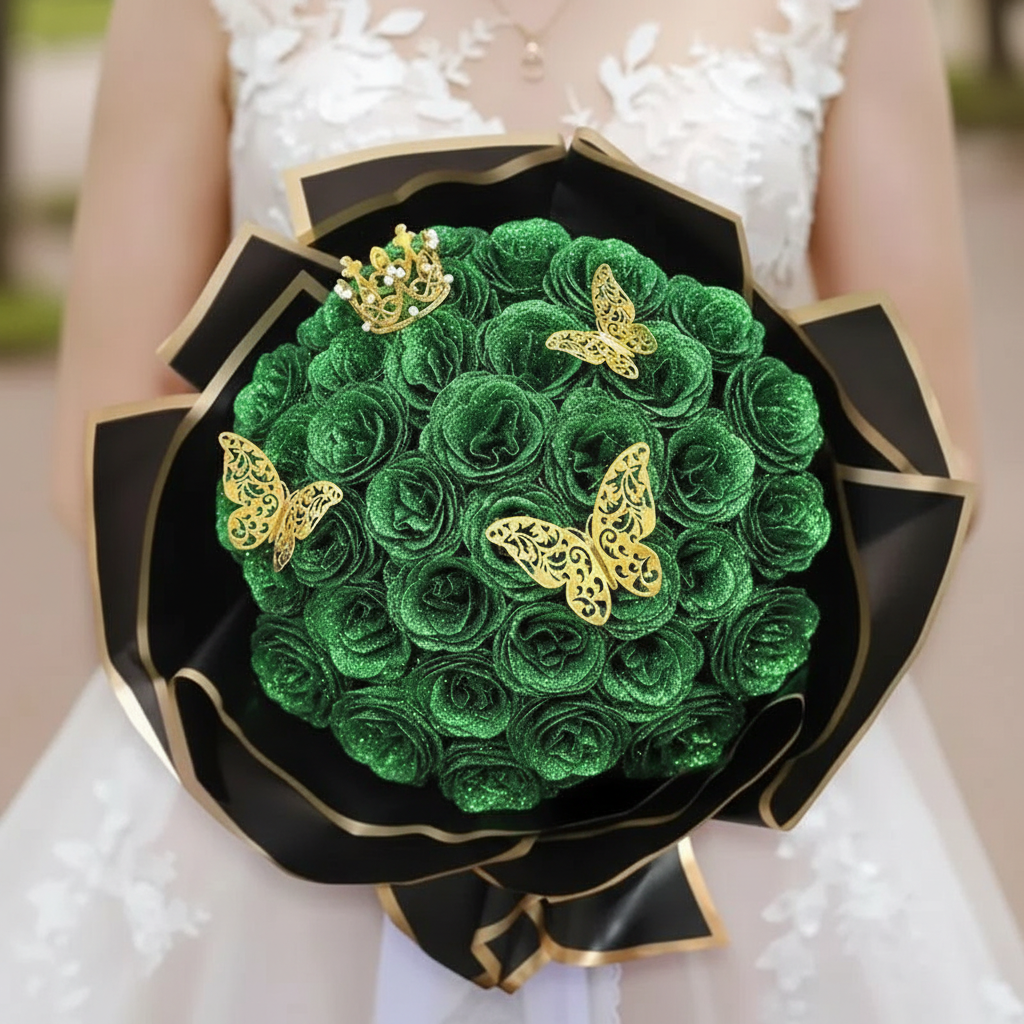 Glitter Rose Bouquet Set with Butterflies