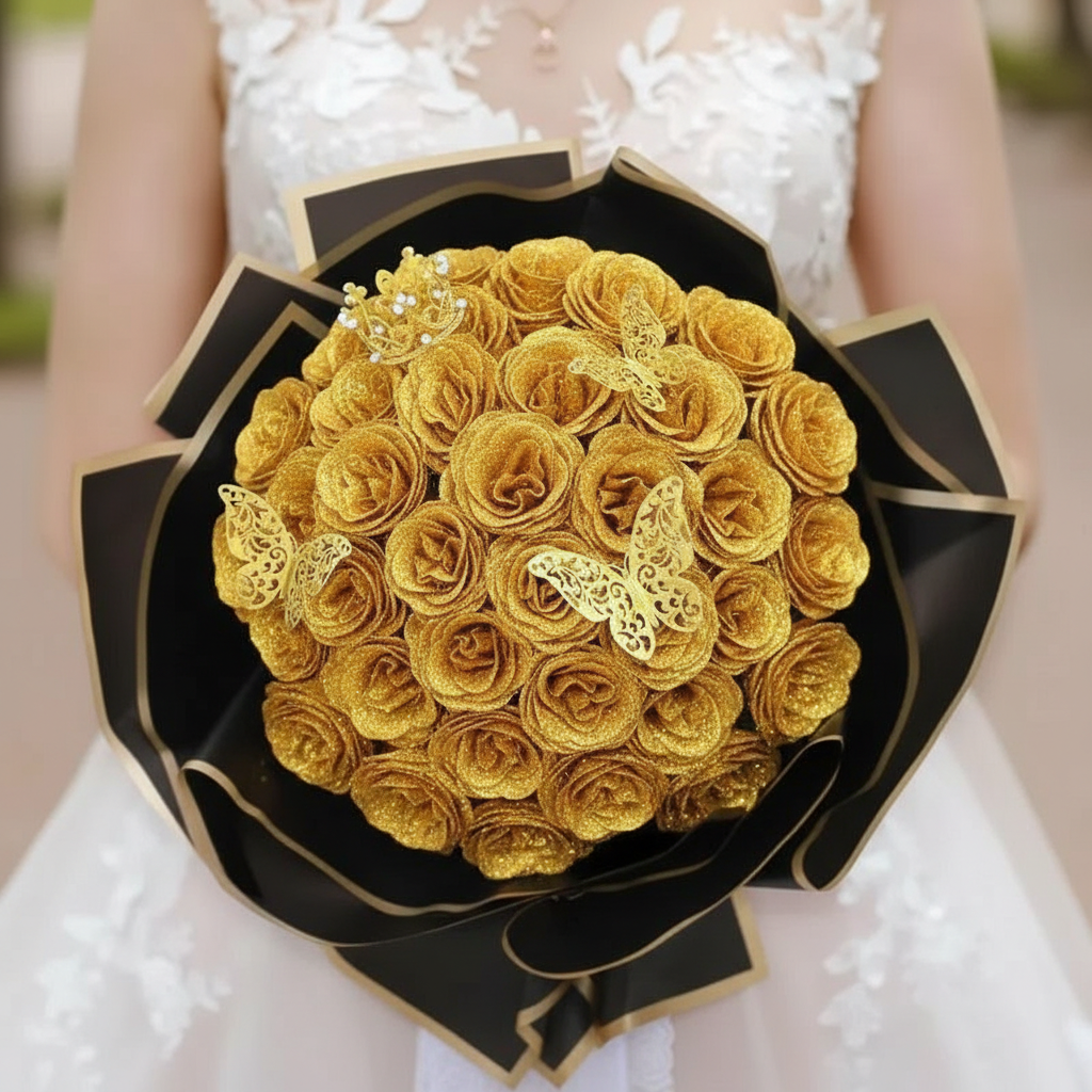 Glitter Rose Bouquet Set with Butterflies
