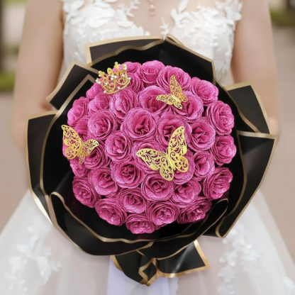 Glitter Rose Bouquet Set with Butterflies