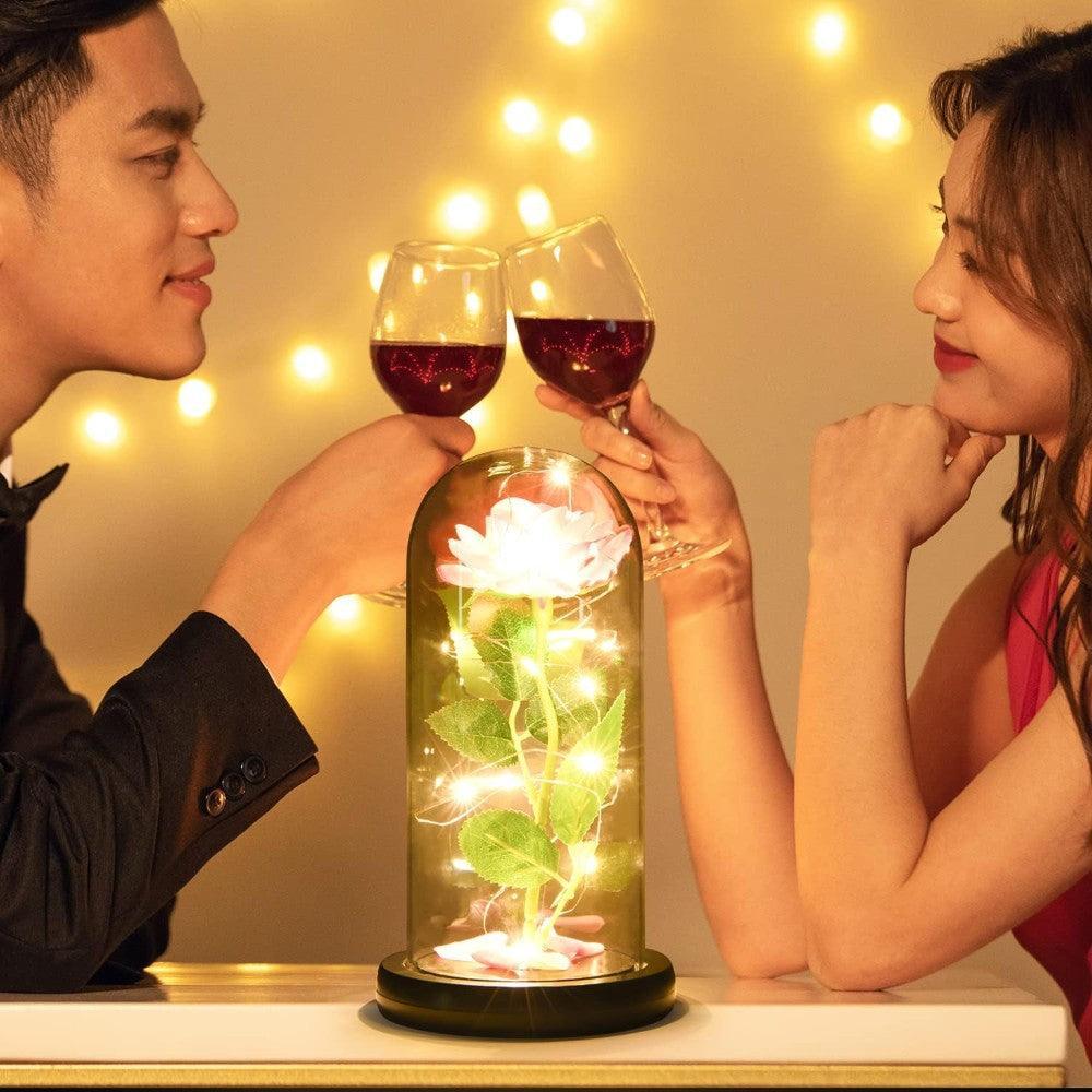 Enchanted LED Rose Dome-Flower Teddy Bear