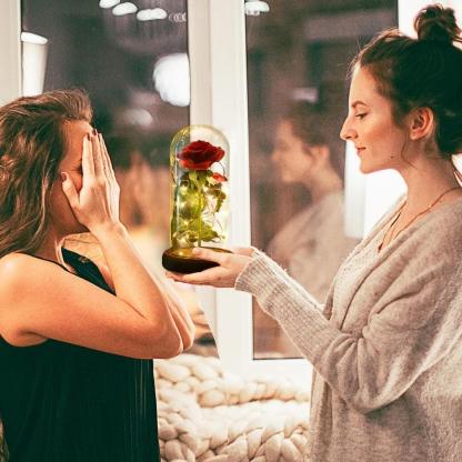 Enchanted Rose Glass Lamp-Flower Teddy Bear