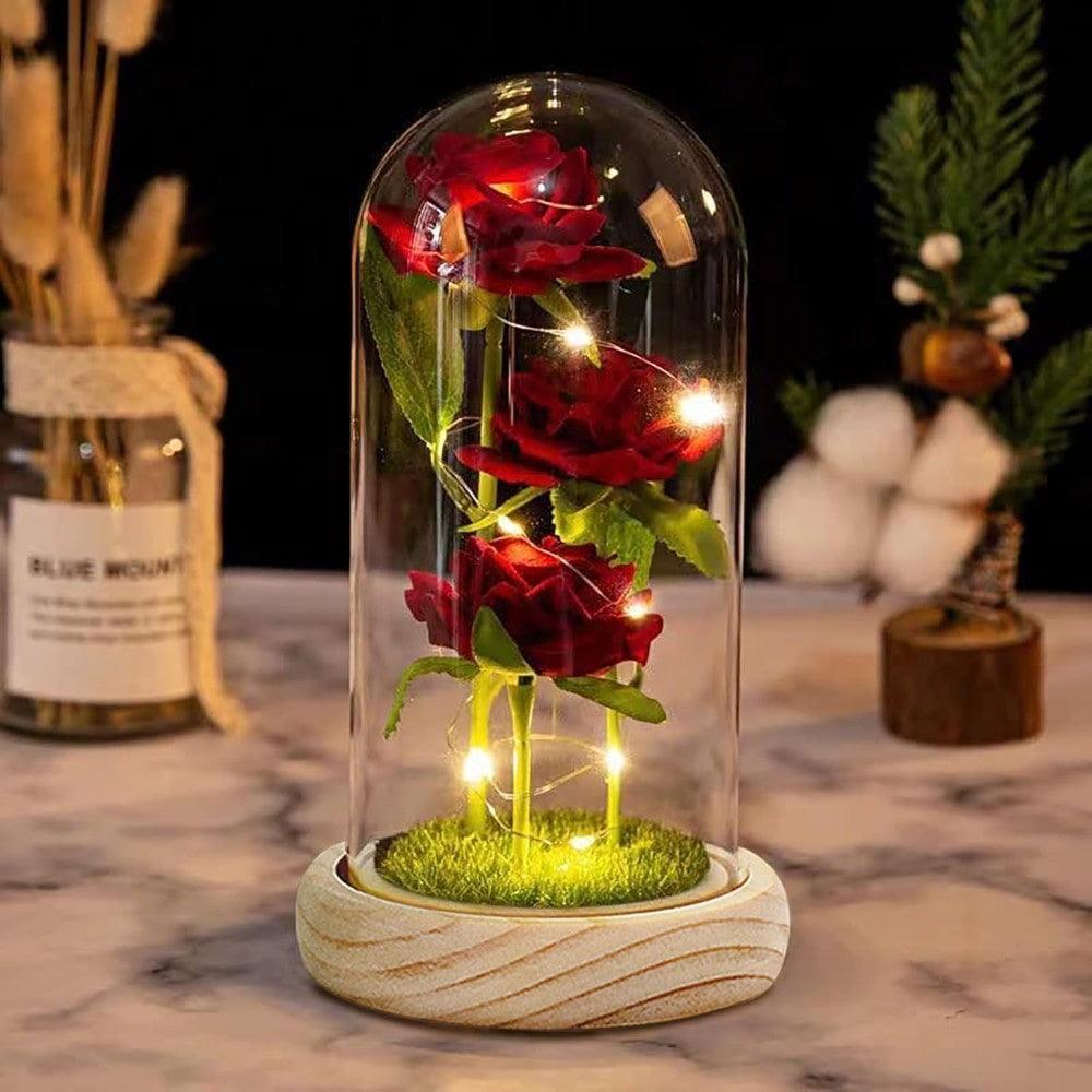 Glass Dome Rose Decoration-Flower Teddy Bear