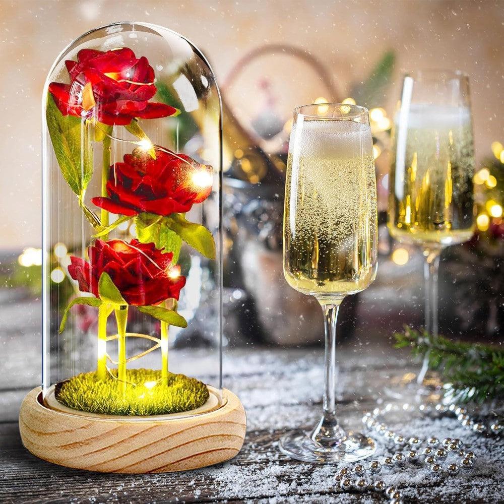 Glass Dome Rose Decoration-Flower Teddy Bear