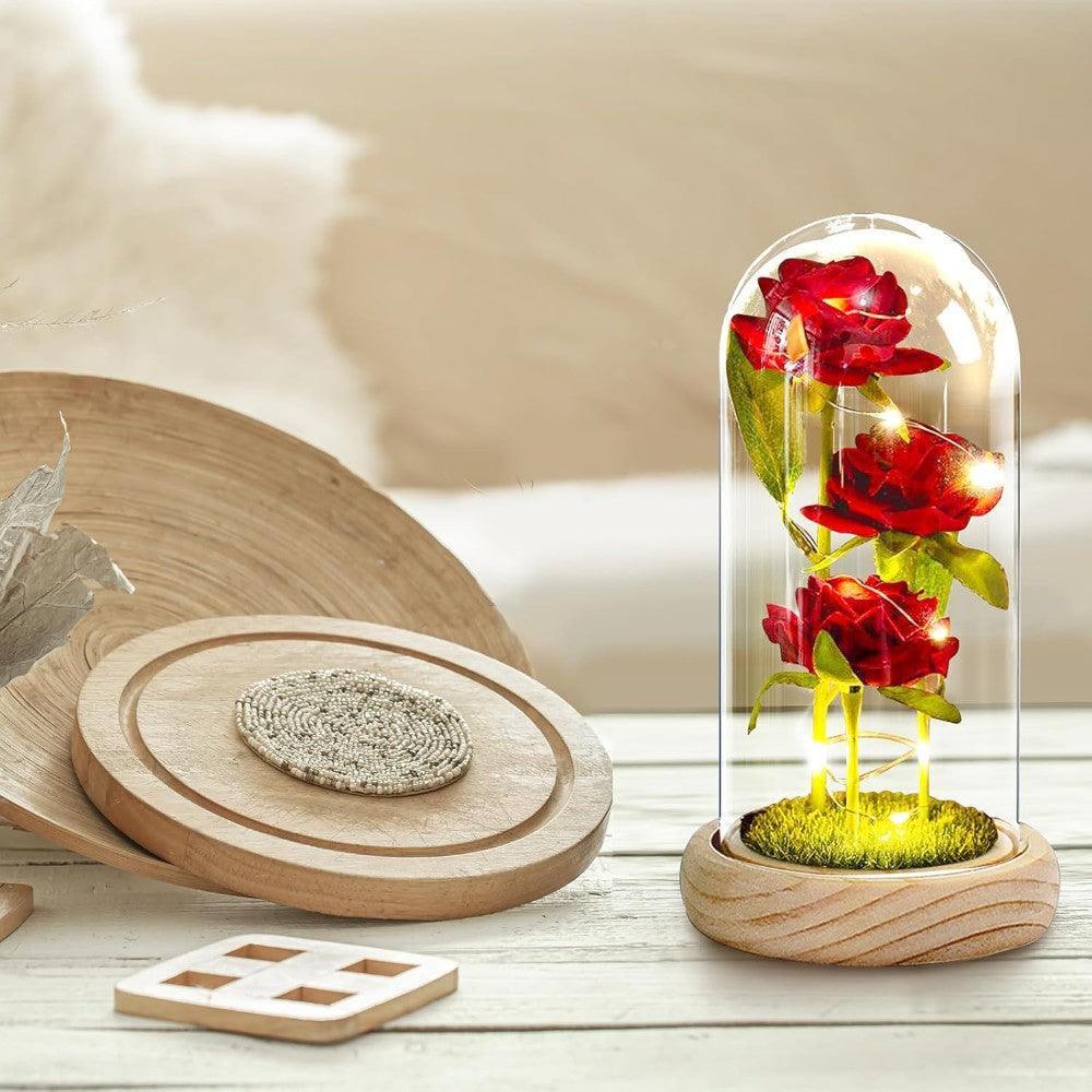 Glass Dome Rose Decoration-Flower Teddy Bear