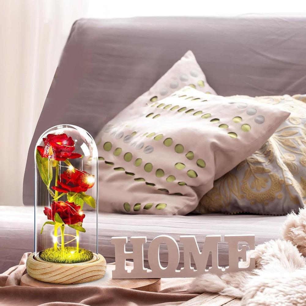 Glass Dome Rose Decoration-Flower Teddy Bear
