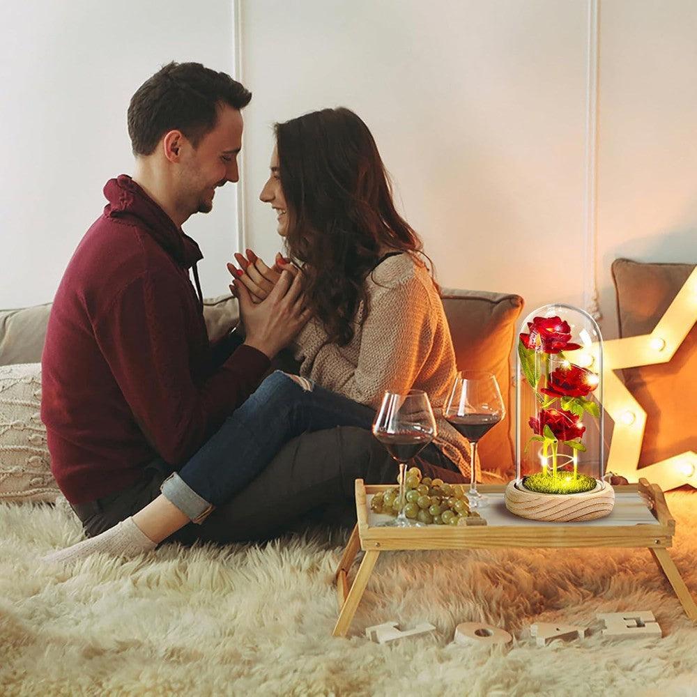 Glass Dome Rose Decoration-Flower Teddy Bear