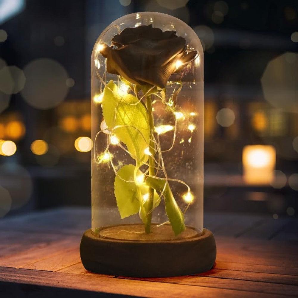 Illuminated Rose Glass Dome-Flower Teddy Bear