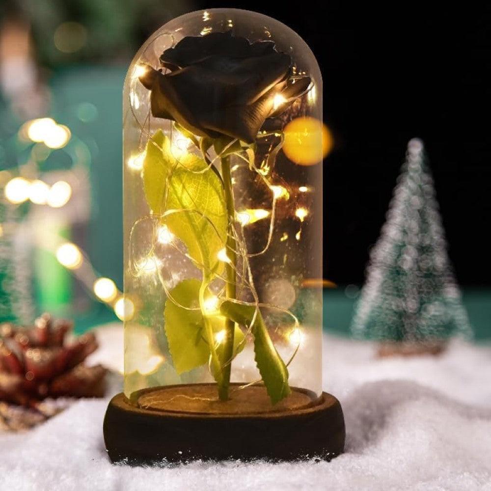 Illuminated Rose Glass Dome-Flower Teddy Bear