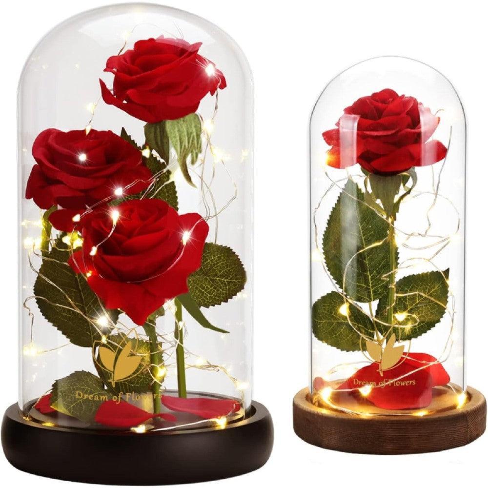 Silk Rose Glass Dome-Flower Teddy Bear