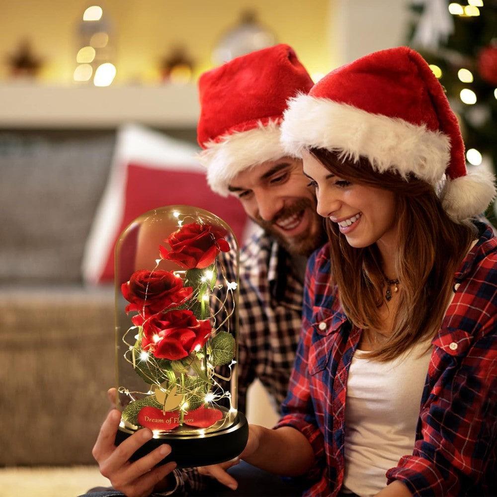 Silk Rose Glass Dome-Flower Teddy Bear