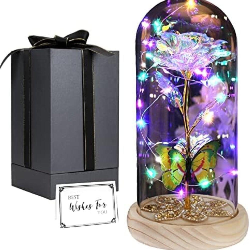 Light Up Forever Rose In Glass Dome-Flower Teddy Bear