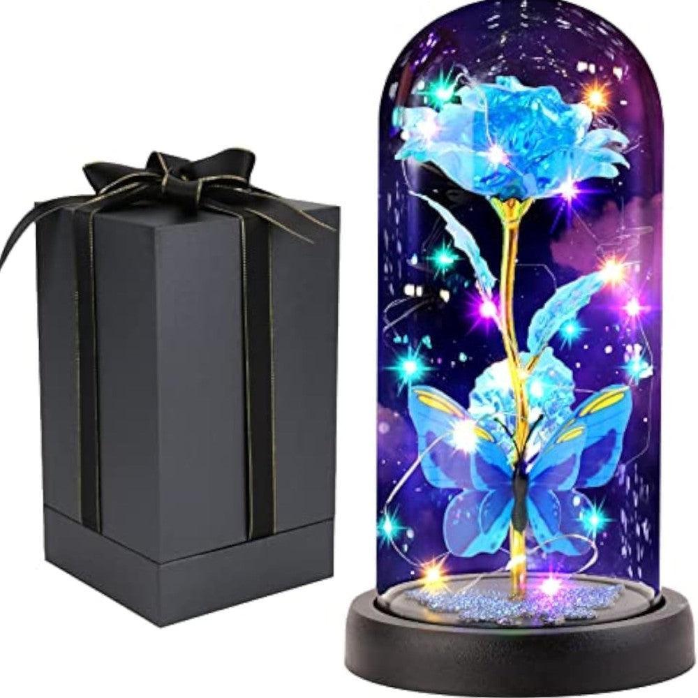 Light Up Forever Rose In Glass Dome-Flower Teddy Bear