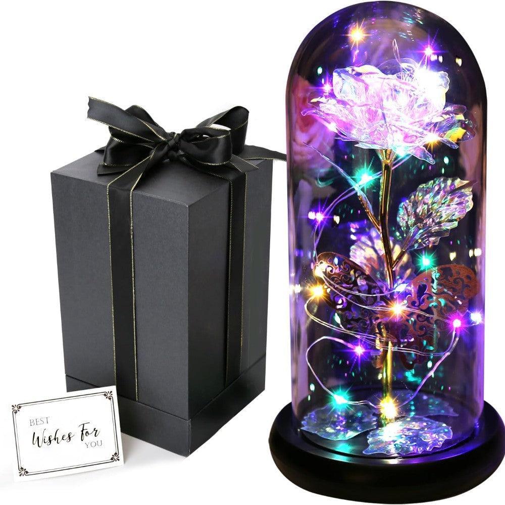 Light Up Forever Rose In Glass Dome-Flower Teddy Bear