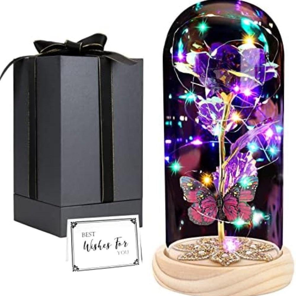 Light Up Forever Rose In Glass Dome-Flower Teddy Bear