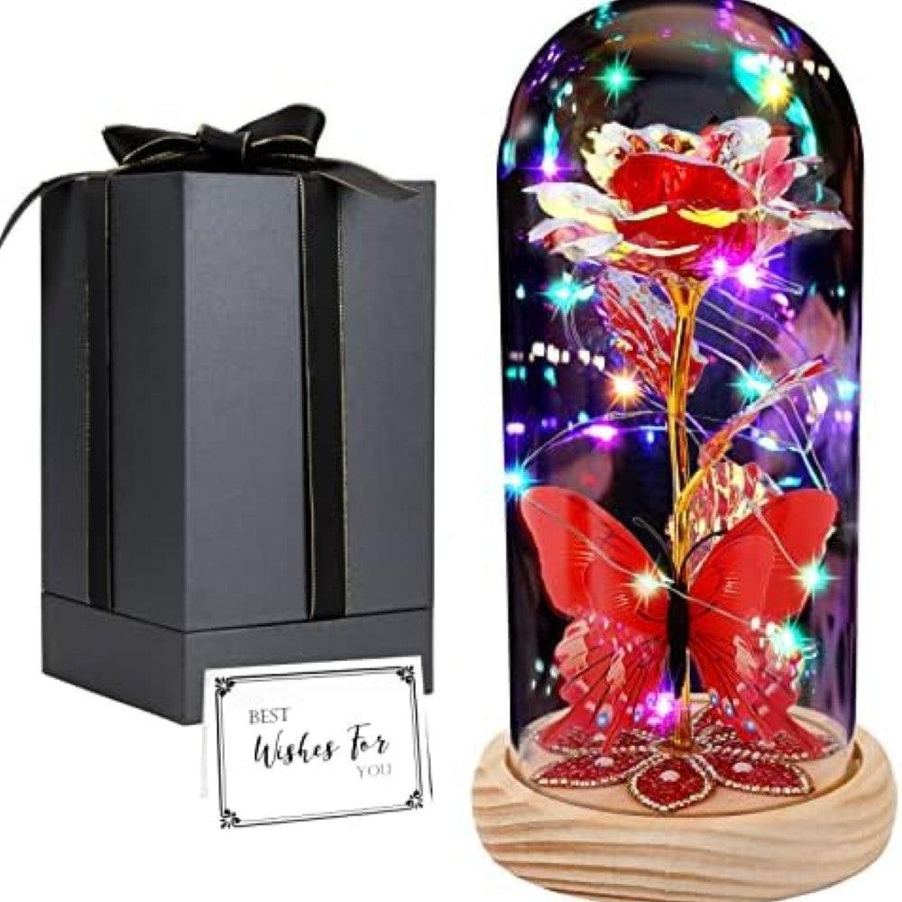 Light Up Forever Rose In Glass Dome-Flower Teddy Bear