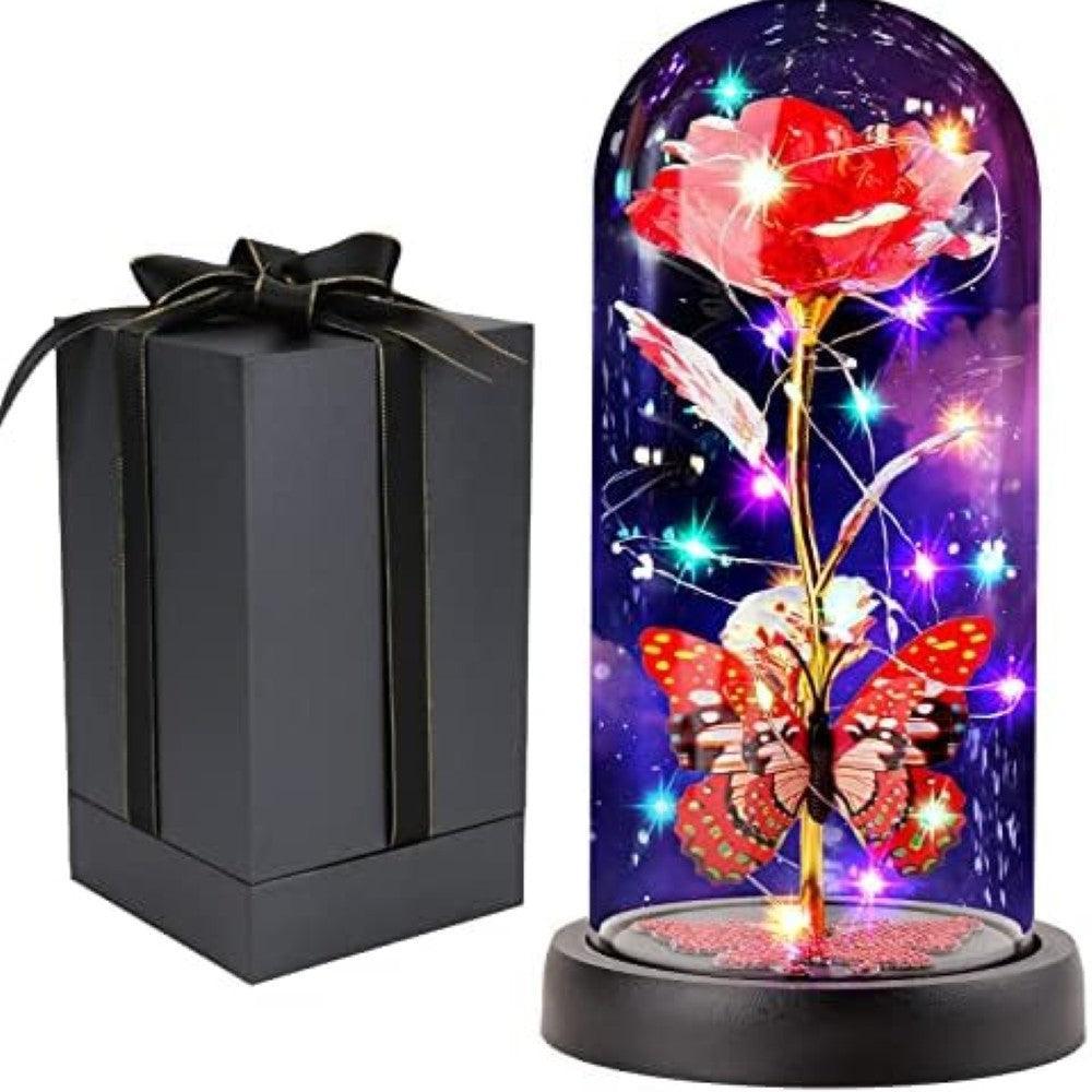 Light Up Forever Rose In Glass Dome-Flower Teddy Bear