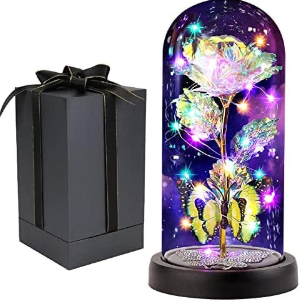 Light Up Forever Rose In Glass Dome-Flower Teddy Bear