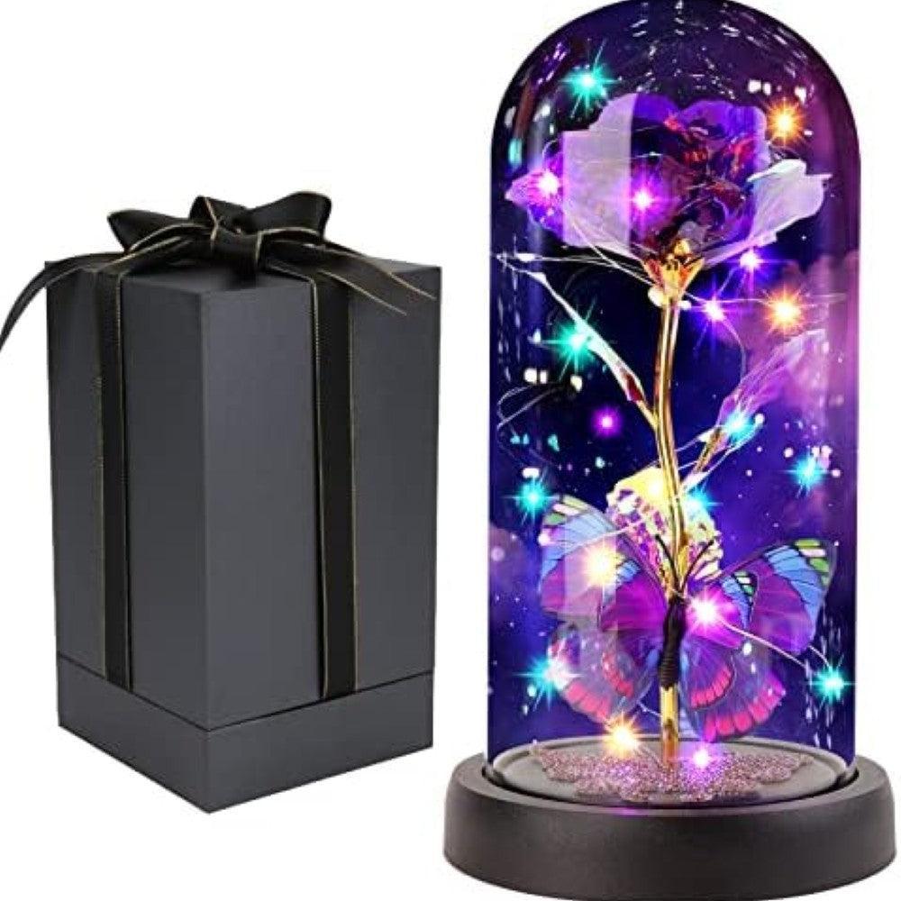 Light Up Forever Rose In Glass Dome-Flower Teddy Bear