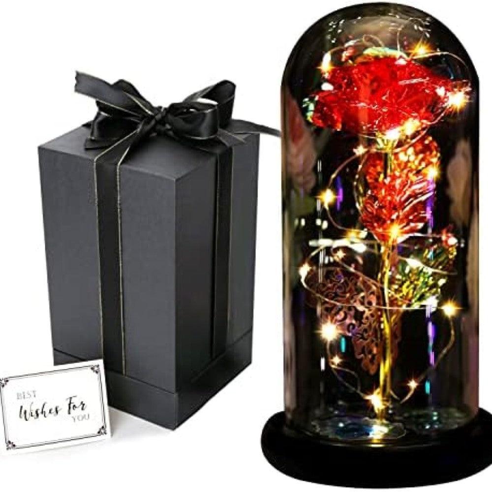 Light Up Forever Rose In Glass Dome-Flower Teddy Bear