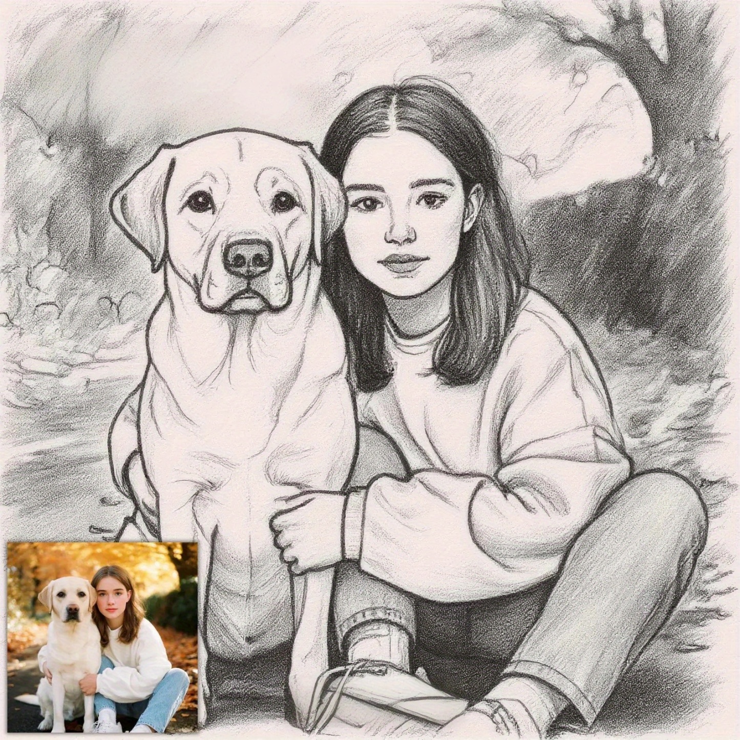 Personalized 2D Flat Charcoal Portrait Art Canvas