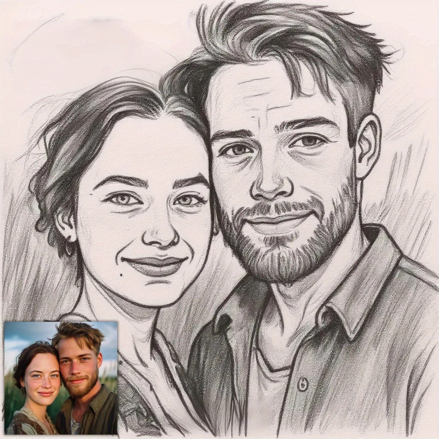 Personalized 2D Flat Charcoal Portrait Art Canvas