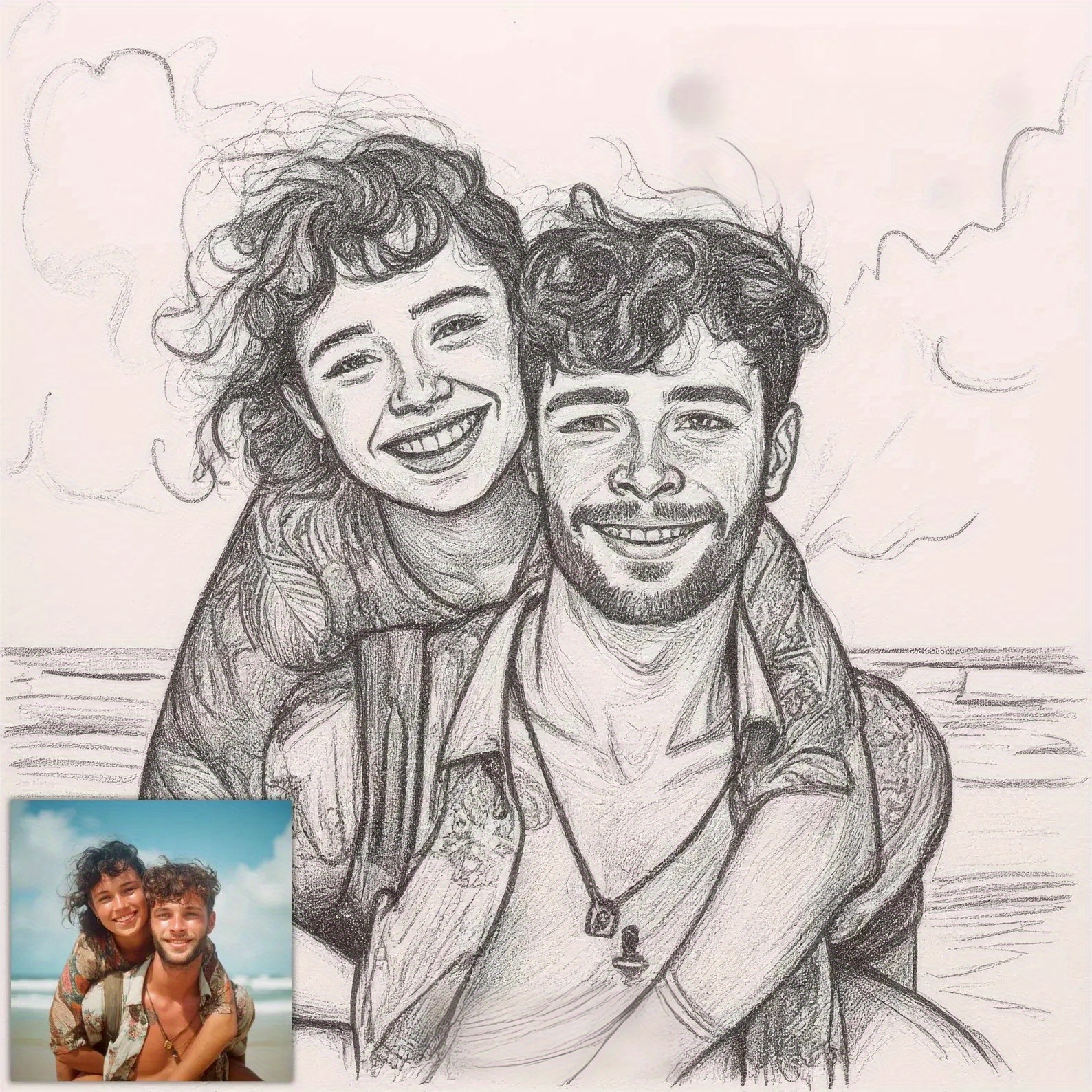 Personalized 2D Flat Charcoal Portrait Art Canvas