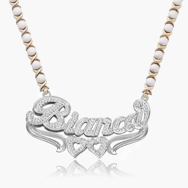 Double Plated Script Necklace – Personalized Jewelry Keepsake-Flower Teddy Bear