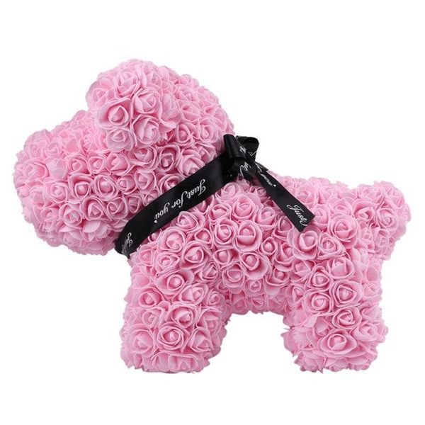 Faux Rose Puppy Gift-Flower Teddy Bear