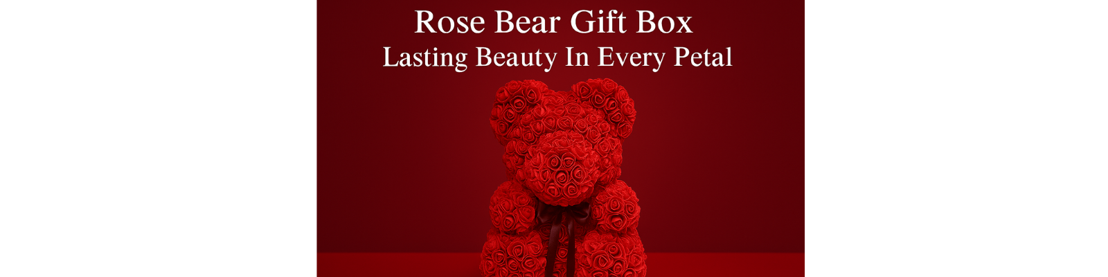 A handcrafted rose bear made from delicate artificial roses, presented inside a clear gift box with a ribbon—symbolizing love, elegance, and lasting beauty.