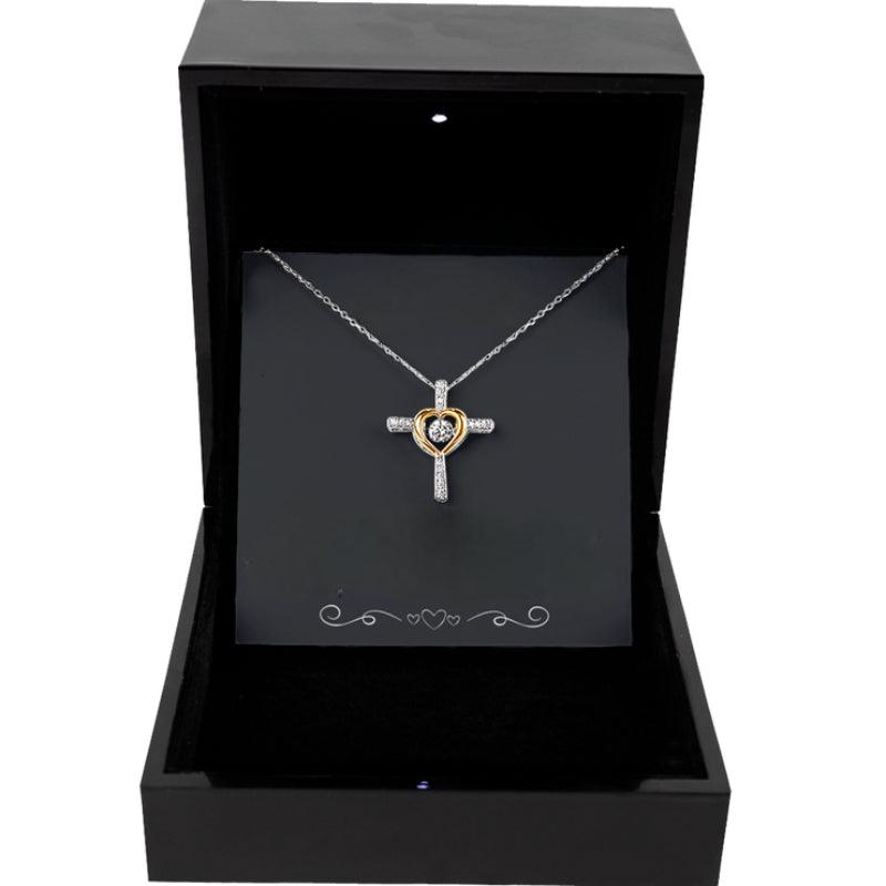 Tone Jewel Cross Necklace – Sparkling Cubic Zirconia Design-Flower Teddy Bear