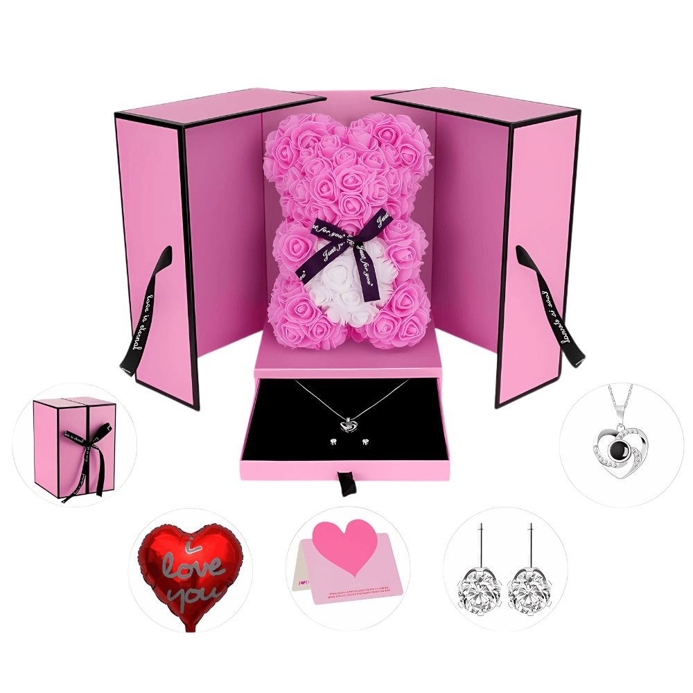 Floral Gift Bear - With Decorative Rose Bouquet And Pendant-Flower Teddy Bear