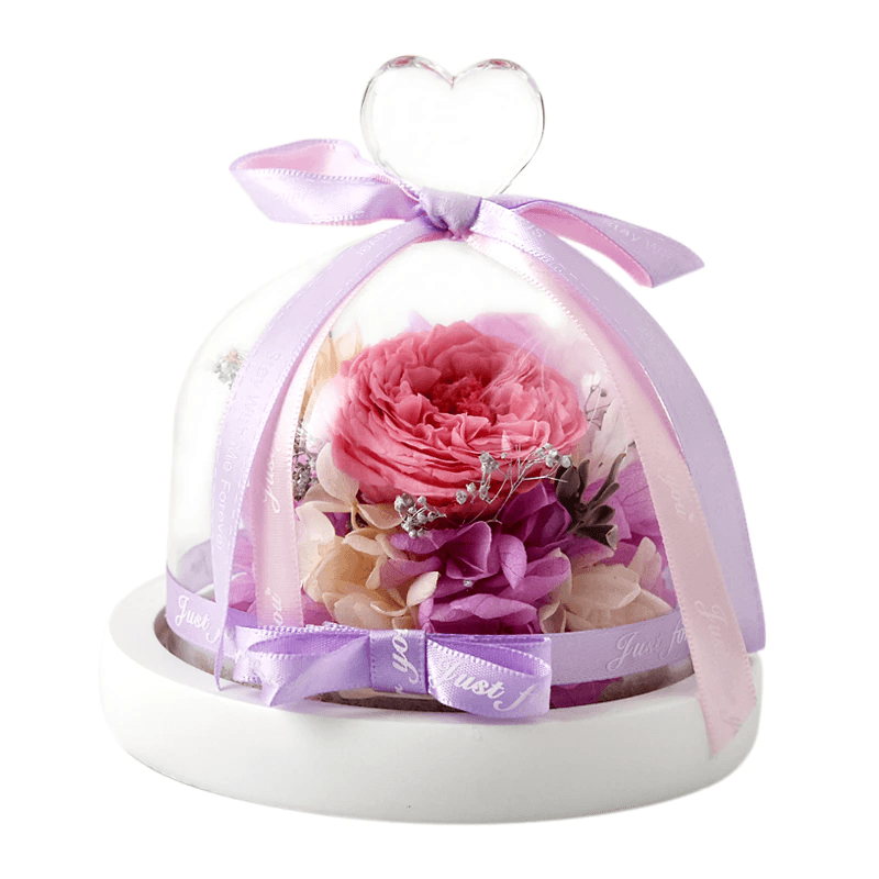 Mini Preserved Rose Bouquet Dome-Flower Teddy Bear