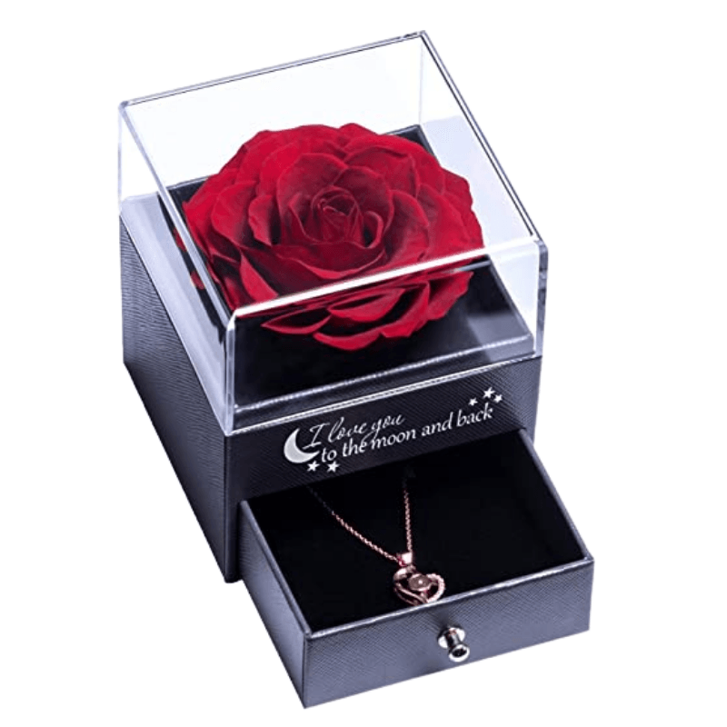 Acrylic Single Rose Jewelry Box – Timeless Gift for Loved Ones-Flower Teddy Bear
