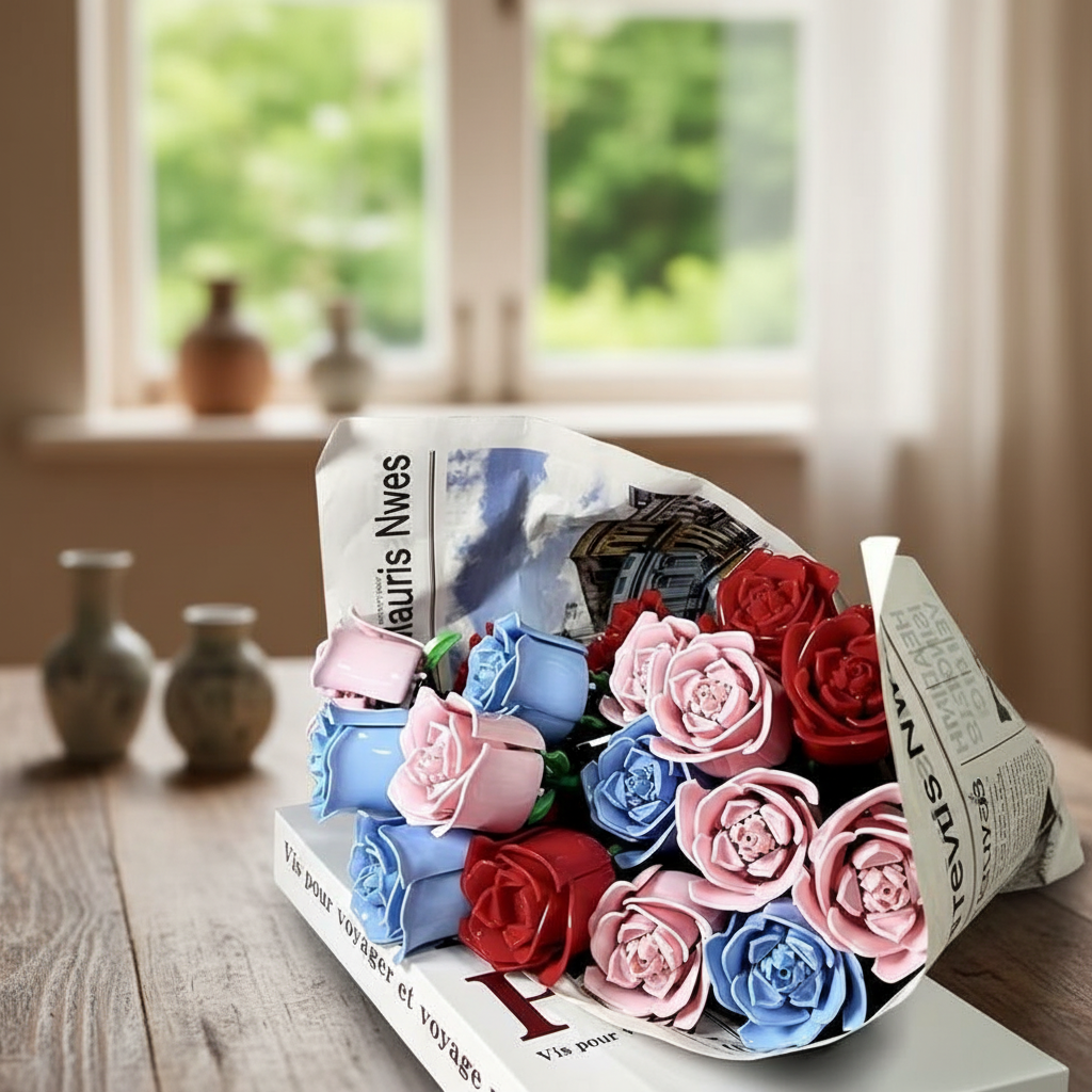DIY Rose Flower Building Set With Blooms For Home Decor