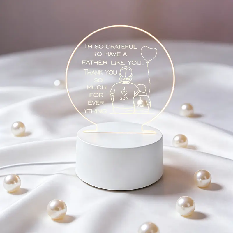 Father And Son Silhouettes LED Night Light With Round Acrylic Base