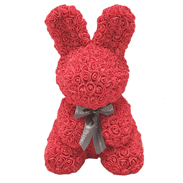 Faux Rose Bunny Gift-Flower Teddy Bear