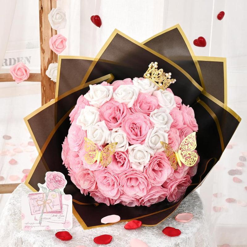 Glitter Rose Bouquet with Crown set-Flower Teddy Bear