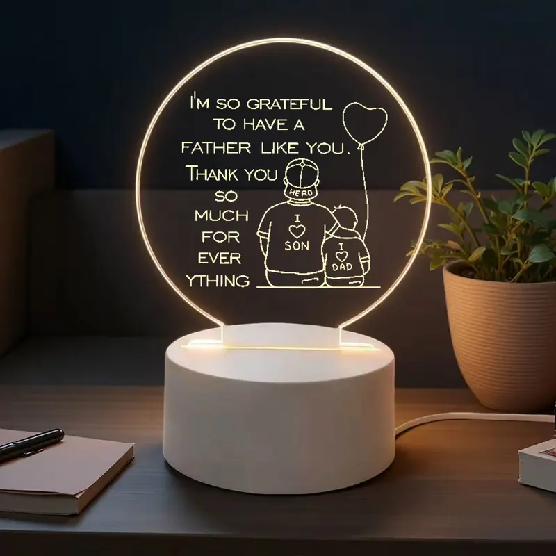 Father And Son Silhouettes LED Night Light With Round Acrylic Base
