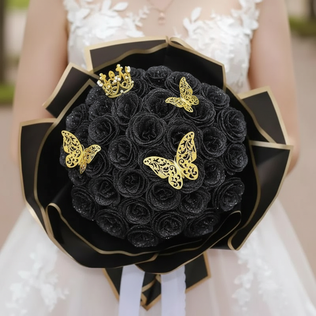 Glitter Rose Bouquet Set with Butterflies
