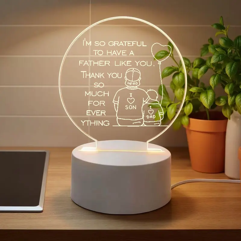 Father And Son Silhouettes LED Night Light With Round Acrylic Base