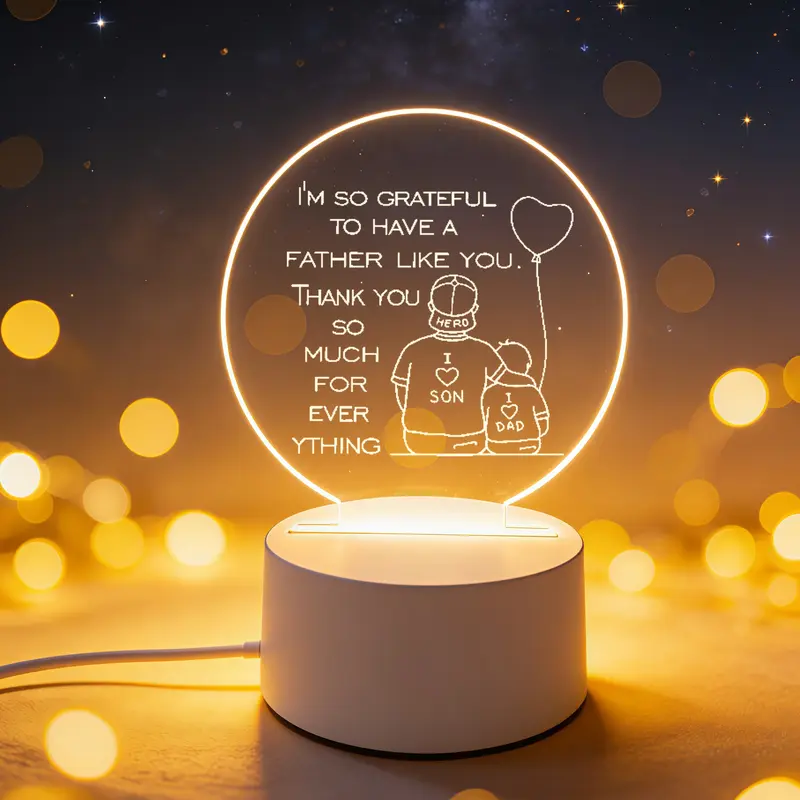 Father And Son Silhouettes LED Night Light With Round Acrylic Base