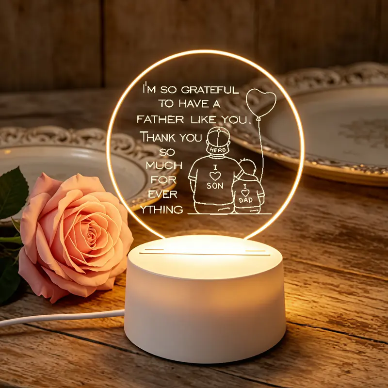 Father And Son Silhouettes LED Night Light With Round Acrylic Base