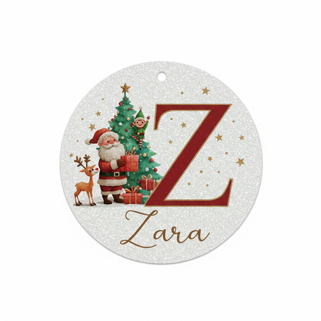 2D Flat - 1pc Personalized Christmas Silver Glitter A-Z Letter Decorative Hanging Ornament
