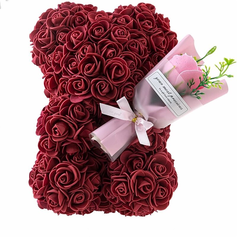 Rose Teddy Bear With Mini Bouquet Gift-Flower Teddy Bear